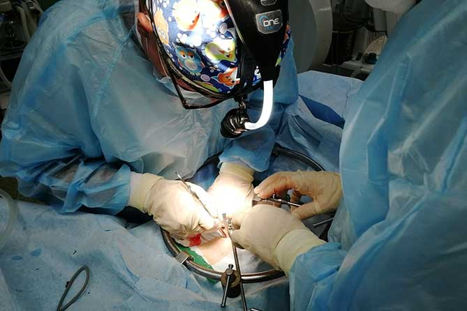 хирурги проводят операцию на позвоночнике