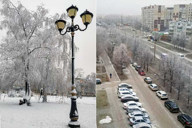 снег на разных улицах города 1 декабря