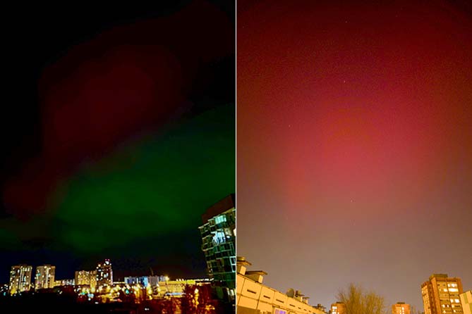 полярное сияние над городом
