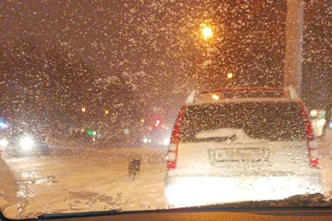 снег вечером