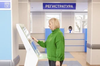 женщина берет талон на прием к врачу