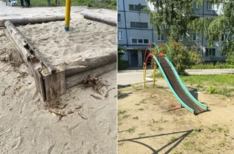 сломанная песочница во дворе