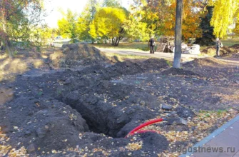 канава с кабелем в парке