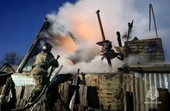 пожарные тушат горящий дачный домик