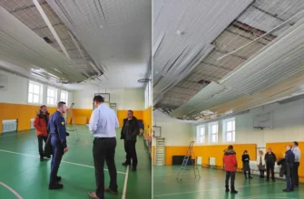 в лицее обрушилась обшивка потолка