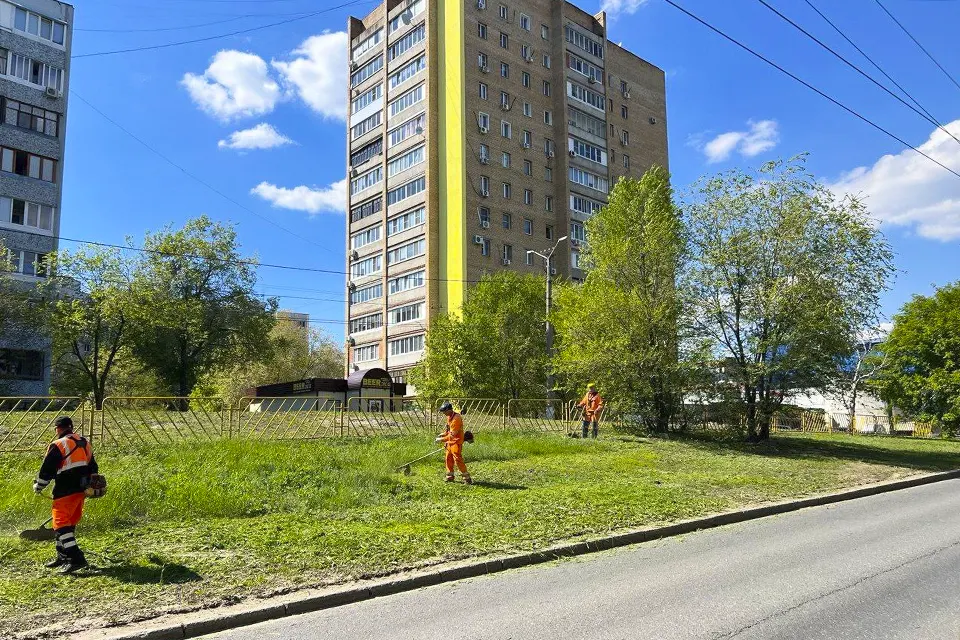 покос травы на обочине дороги