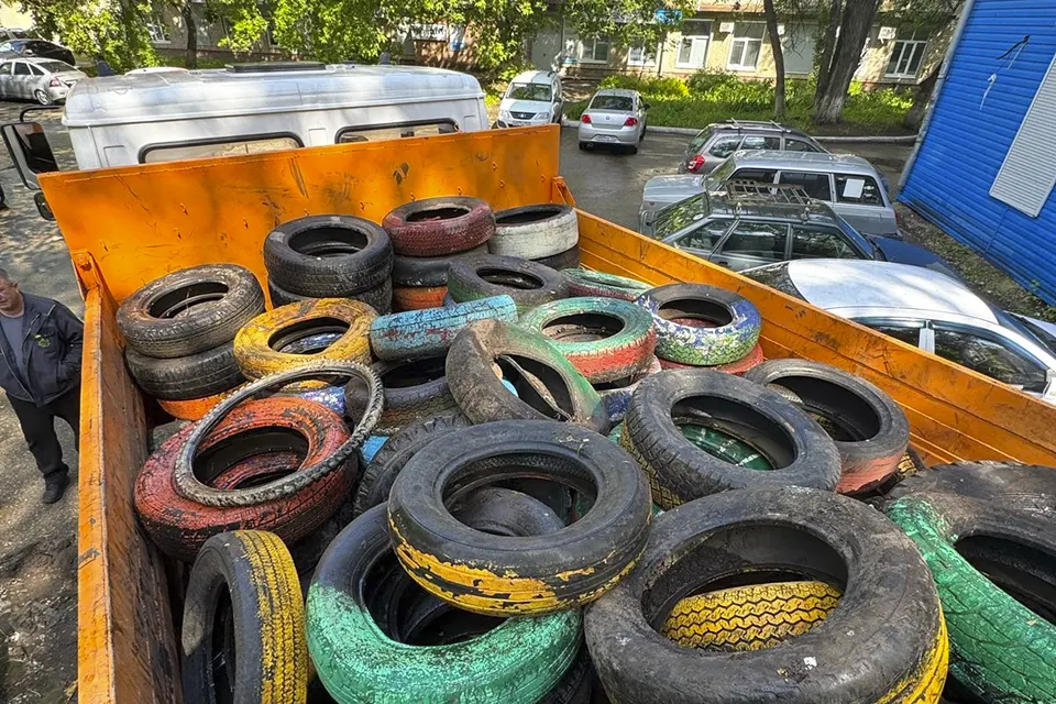 вывоз из двора старых шин