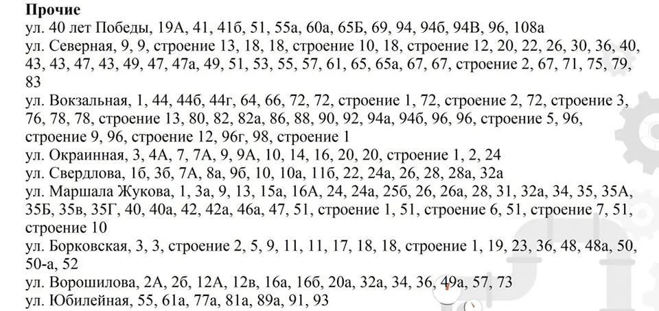 список адресов 6