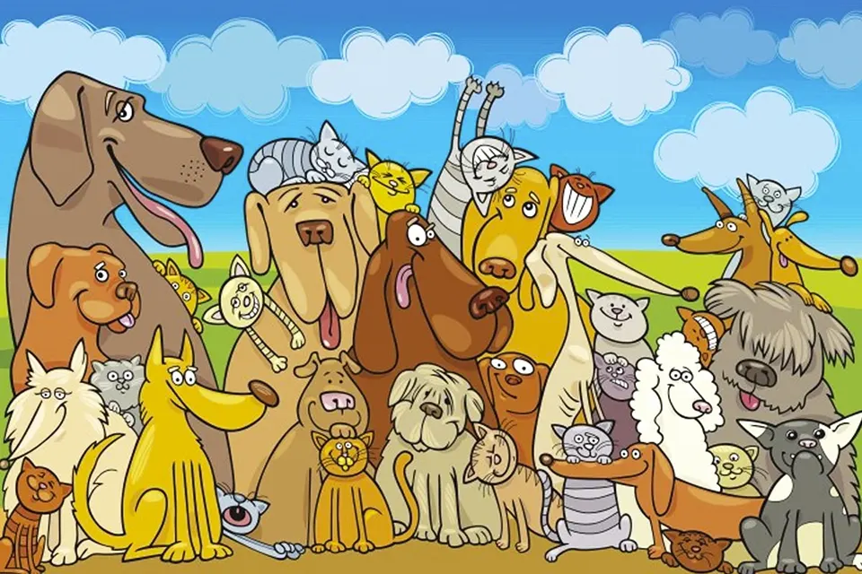 собаки и кошки на картинке