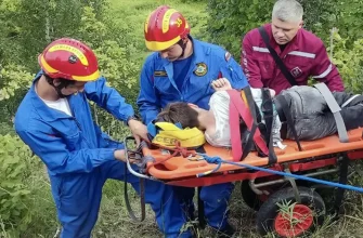 пострадавшего на носилках эвакуируют спасатели