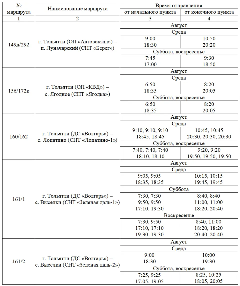расписание на август 1