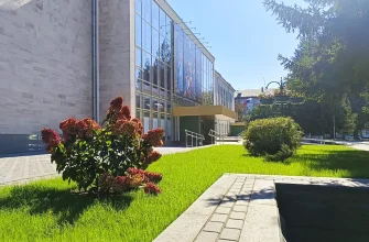 гортензия и газон возле театра Колесо