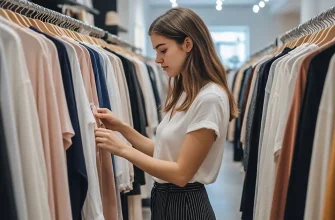 девушка покупает платье в магазине