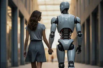 девушка держит за руку робота