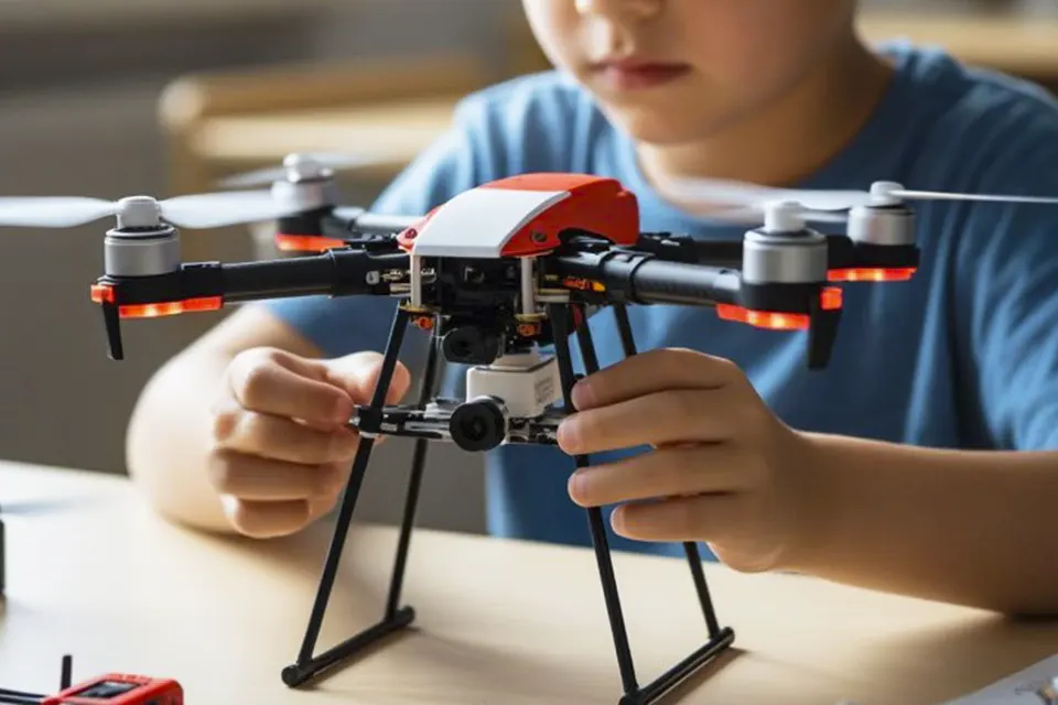 ребенок изучает дрон