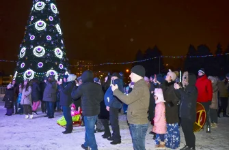 горожане возле елки в новогоднюю ночь