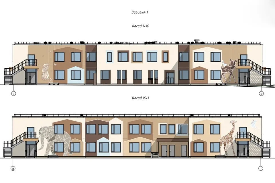 вариант 1 оформления фасада детсада